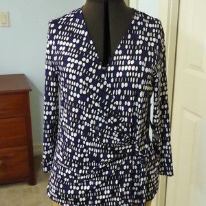 Dressy or Work Top, Flattering style - Royal blue, black and white